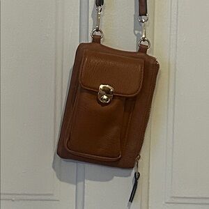 Source Unknown Brown Pebble Leather Crossbody Pouch with Front Flap